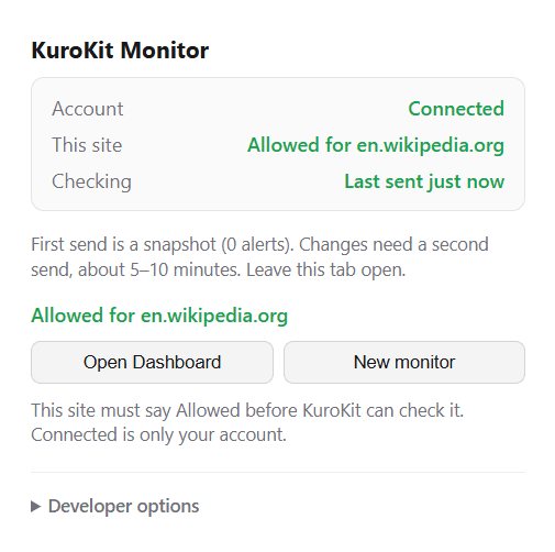 Top-right of a browser window showing the puzzle-piece Extensions button and the KuroKit icon pinned beside it.